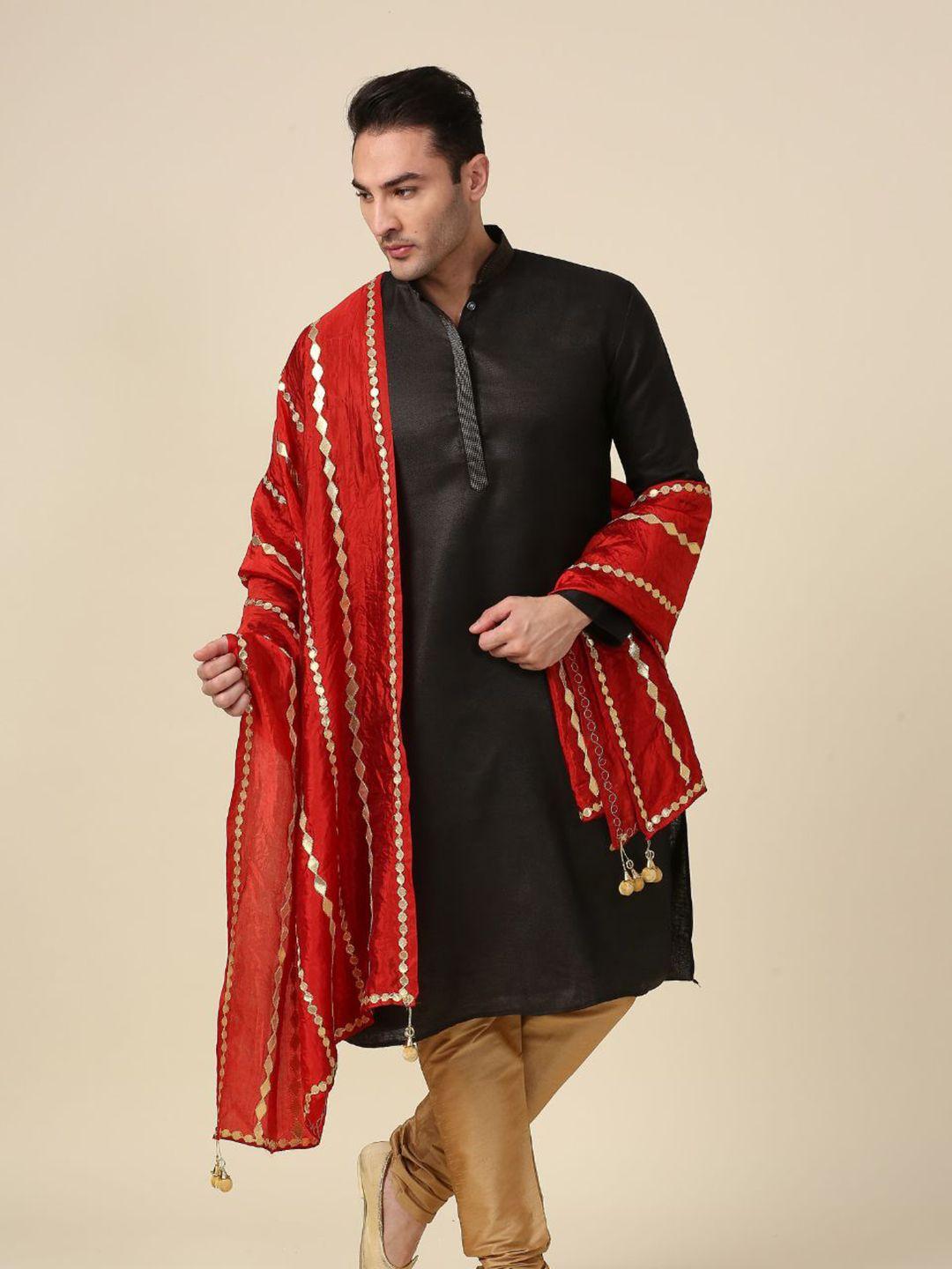 dupatta bazaar men red & gold-toned embroidered dupatta