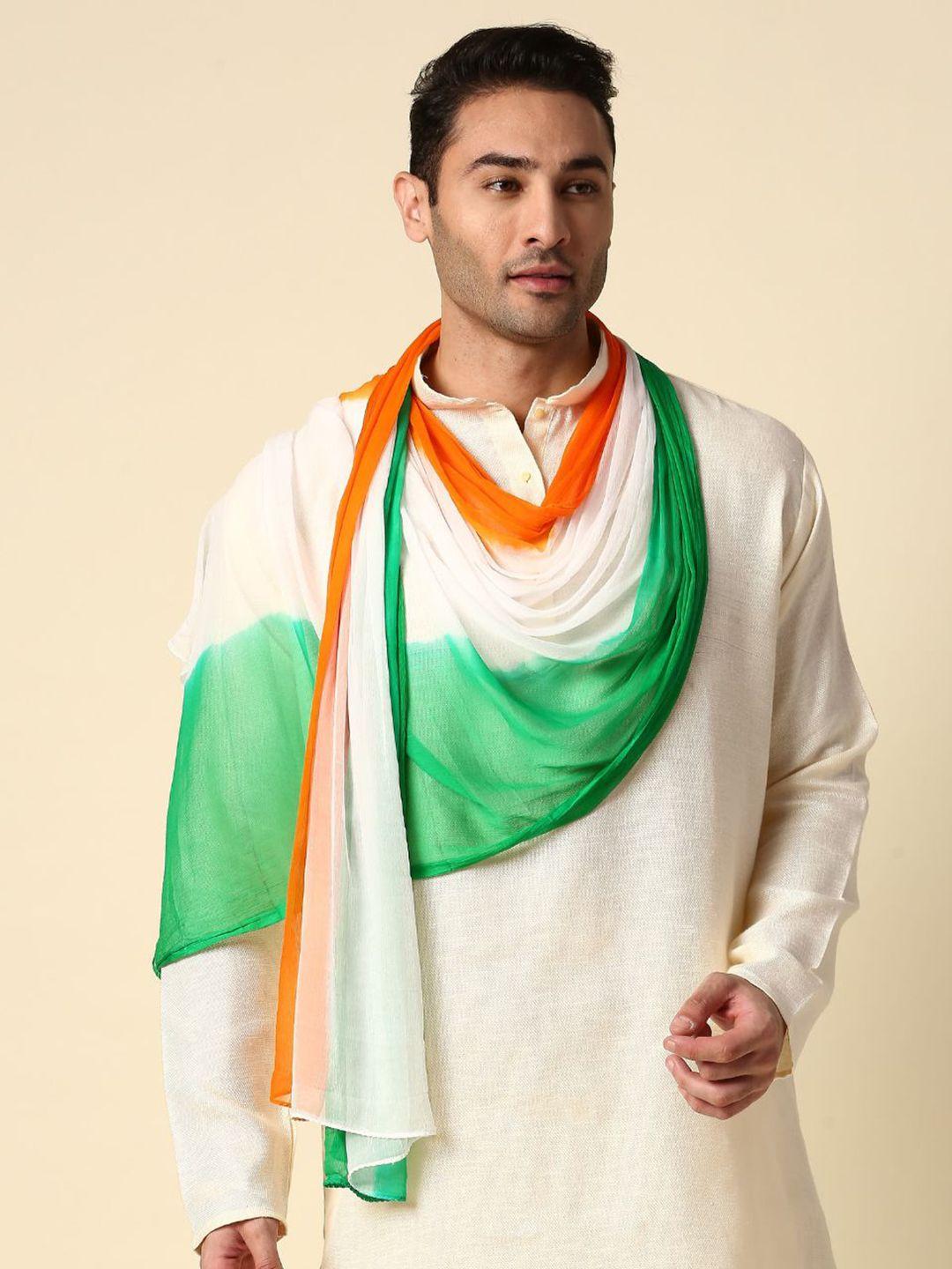 dupatta bazaar men white & orange dyed republic day tiranga tri colour chiffon dupatta