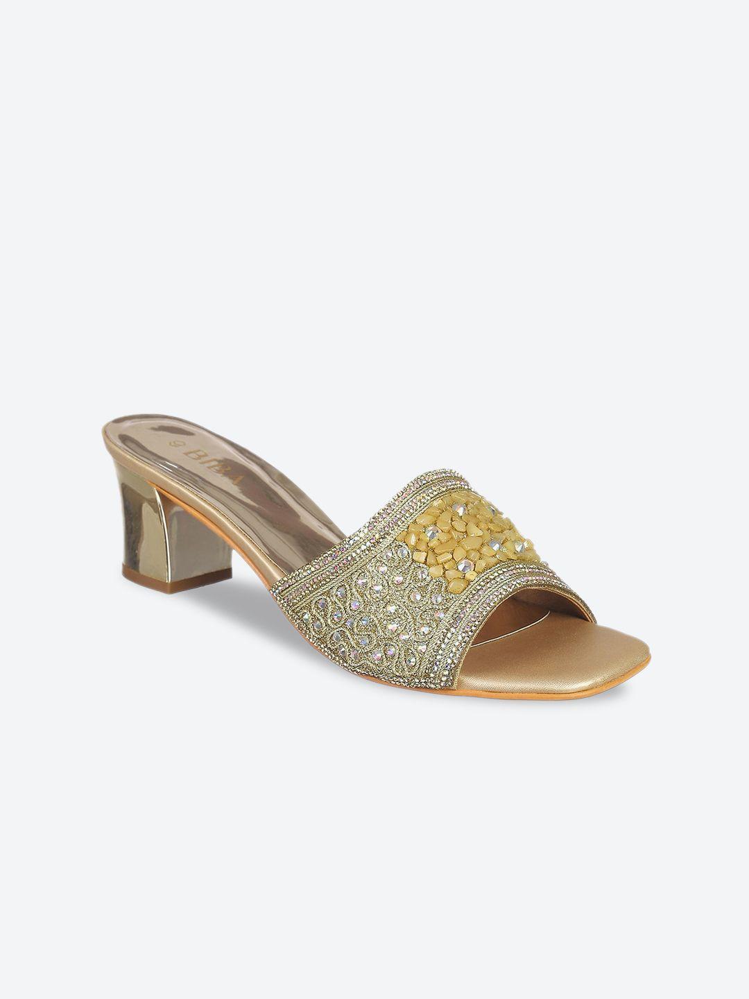 biba women gold-toned & silver-toned embellished block heels