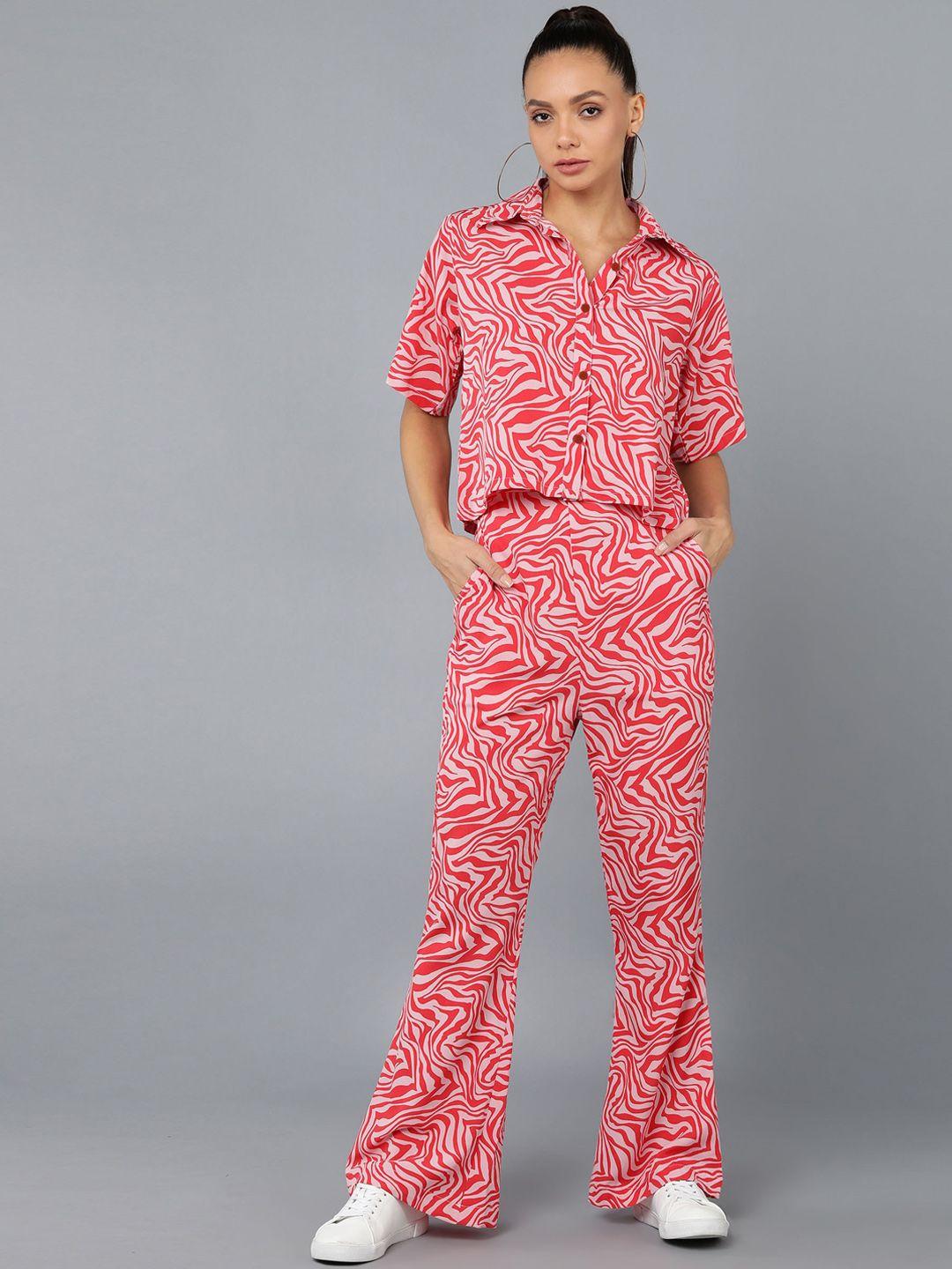 fashfun women red printed co-ords