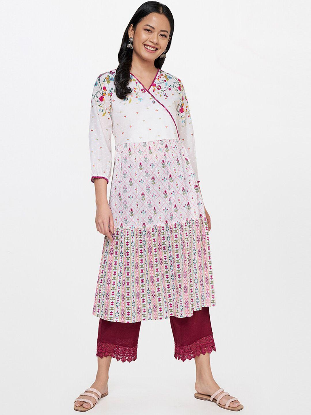 global desi women white ethnic motifs printed thread work kurta