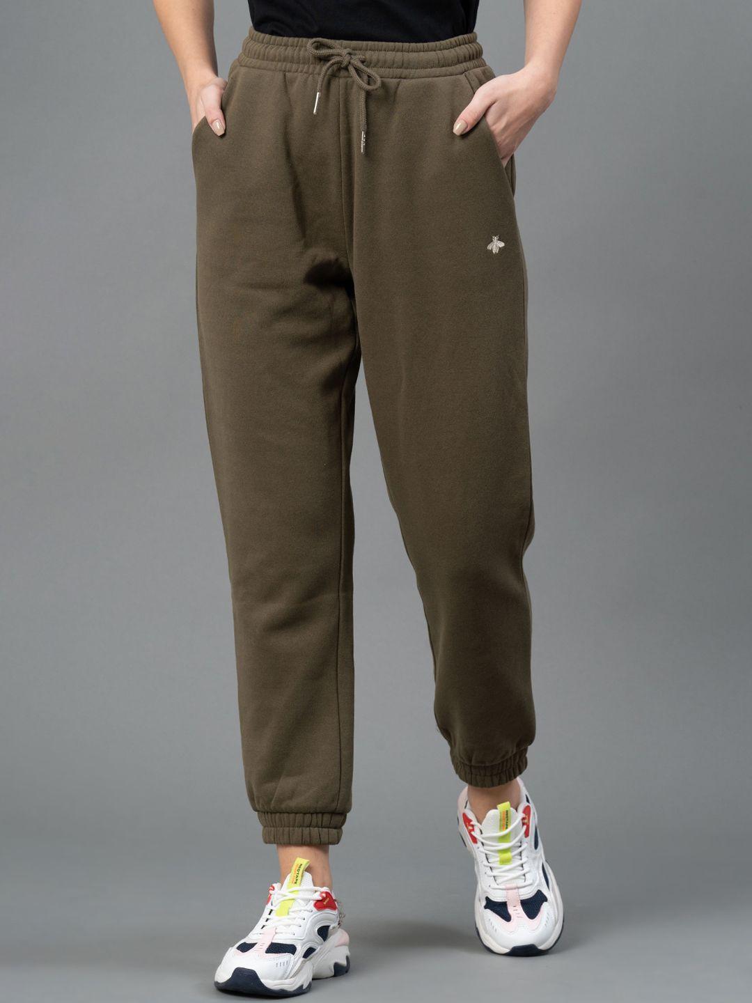 mode by red tape women olive green solid track pants