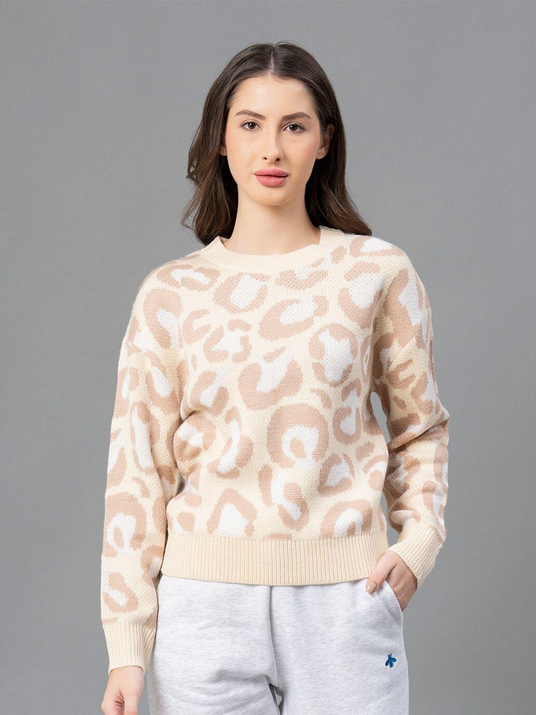 mode by red tape women beige printed sweater