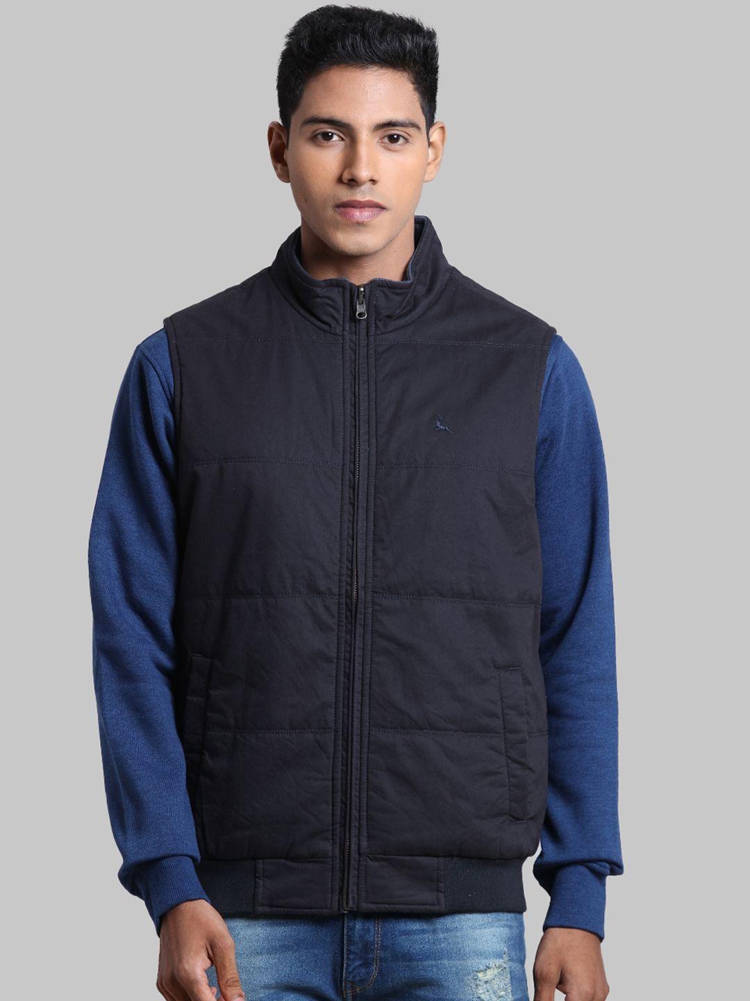 parx men navy blue solid sleveless padded jacket