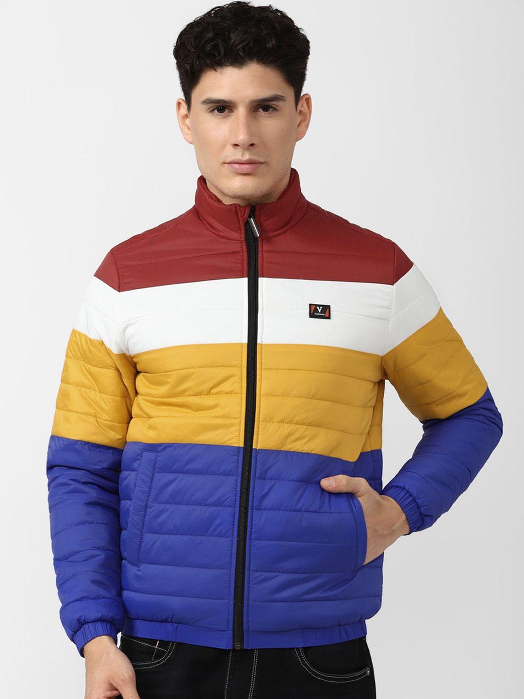 van heusen sport men blue red colourblocked padded jacket