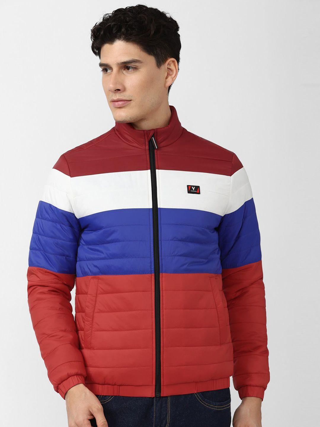 van heusen sport men red & blue colourblocked padded jacket