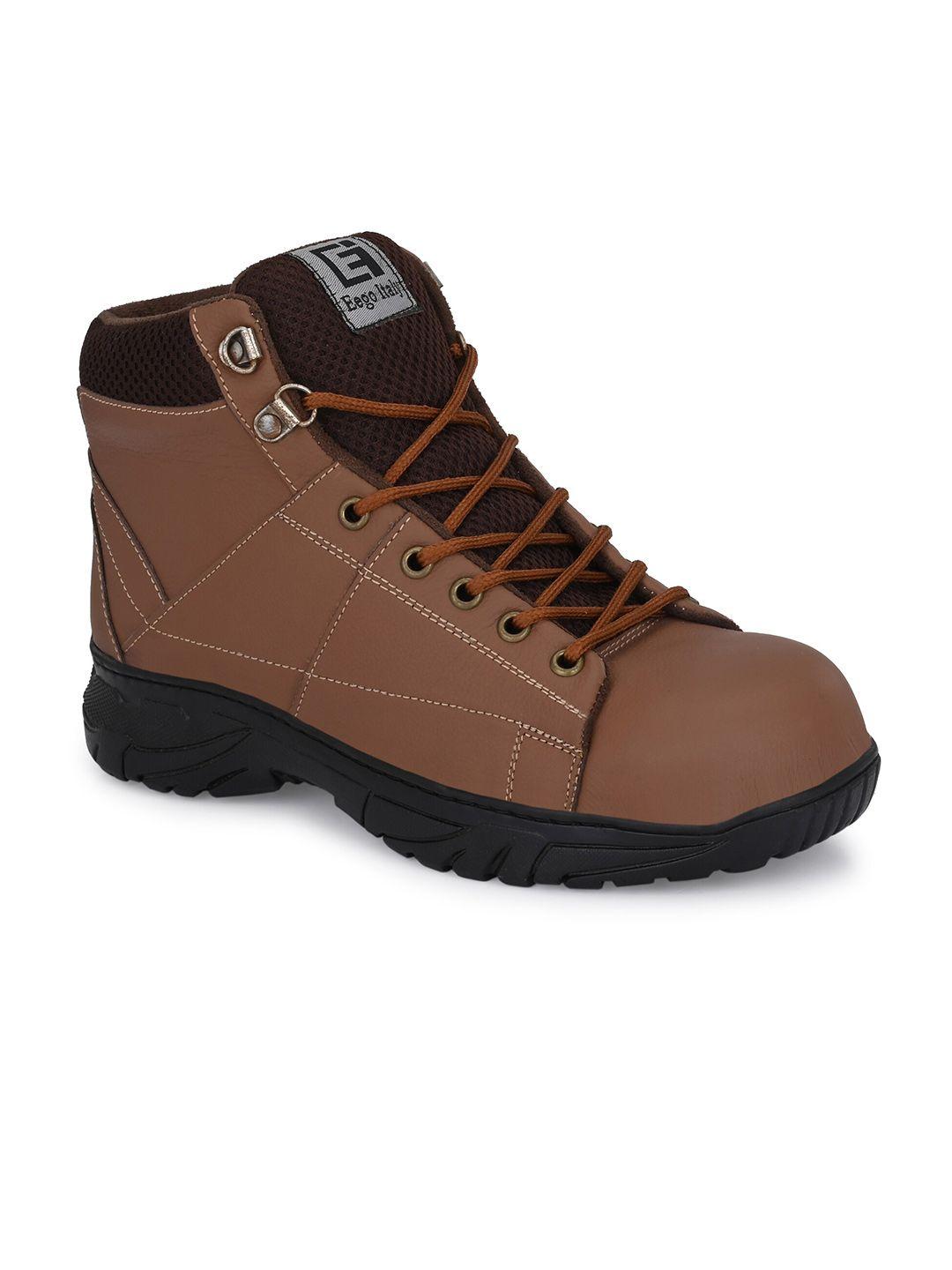 eego italy men brown leather trekking shoes