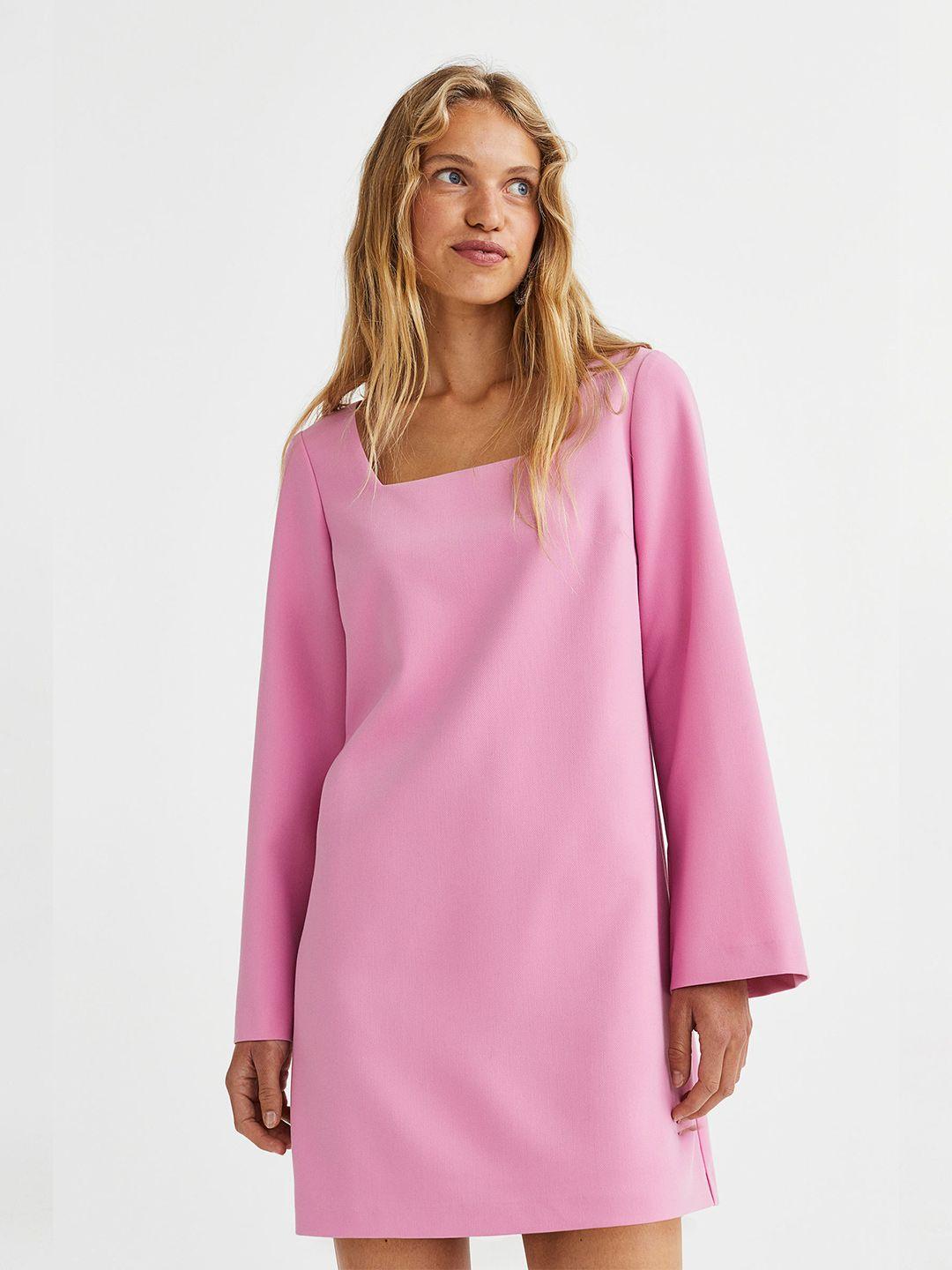 h&m women pink solid square-necked dress