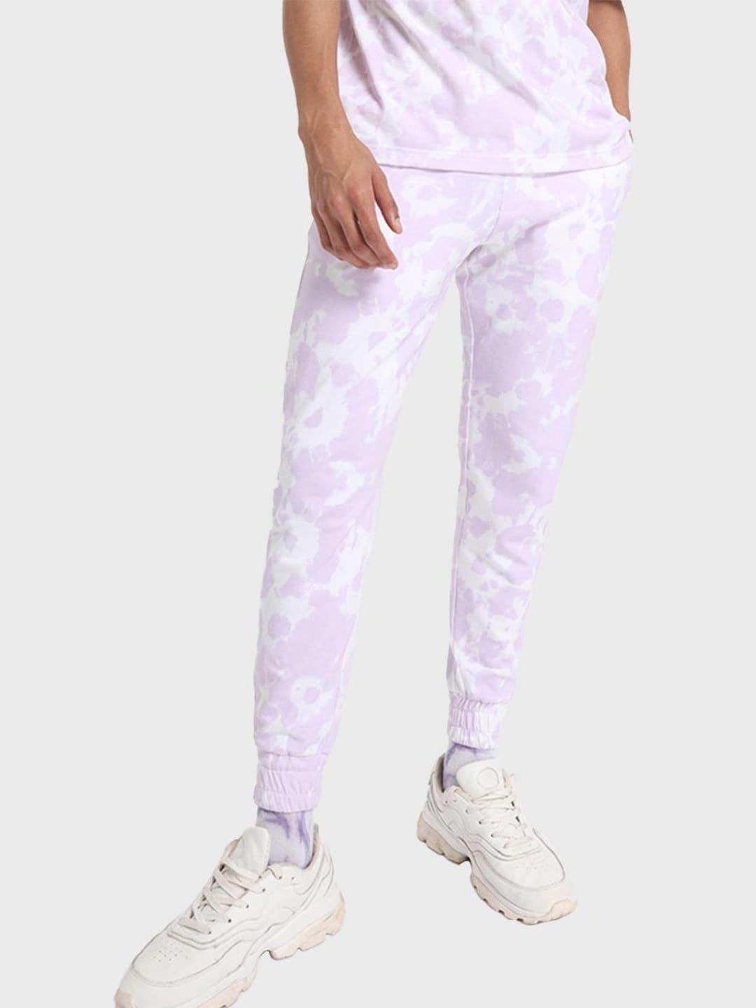 bewakoof men purple tie and dye printed classic joggers