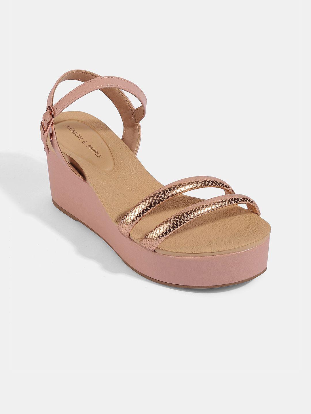 lemon & pepper rose gold pu wedge sandals