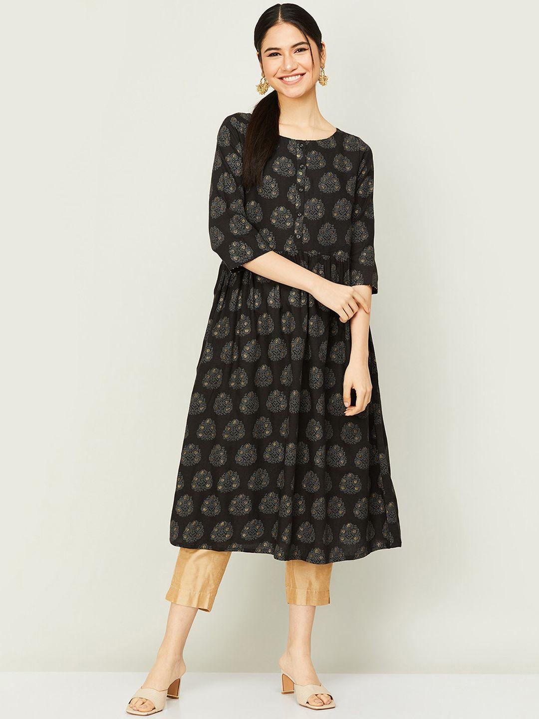 melange by lifestyle women black ethnic motifs printed anarkali kurta