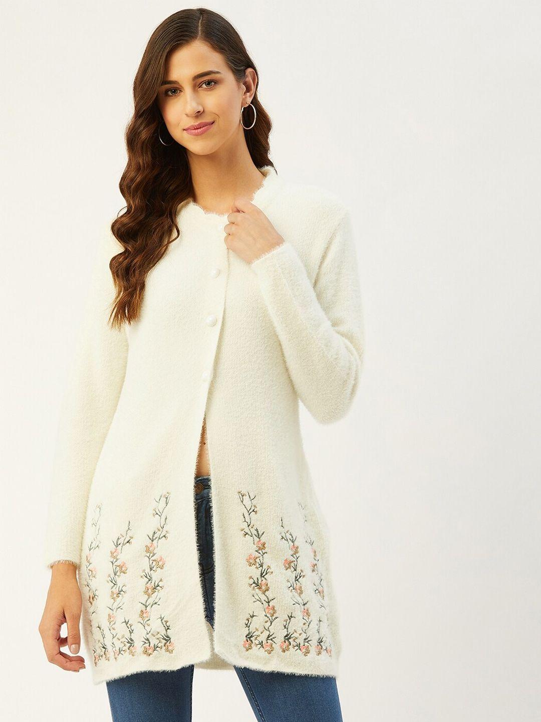 rivza women white embroidered ethnic cardigan sweater