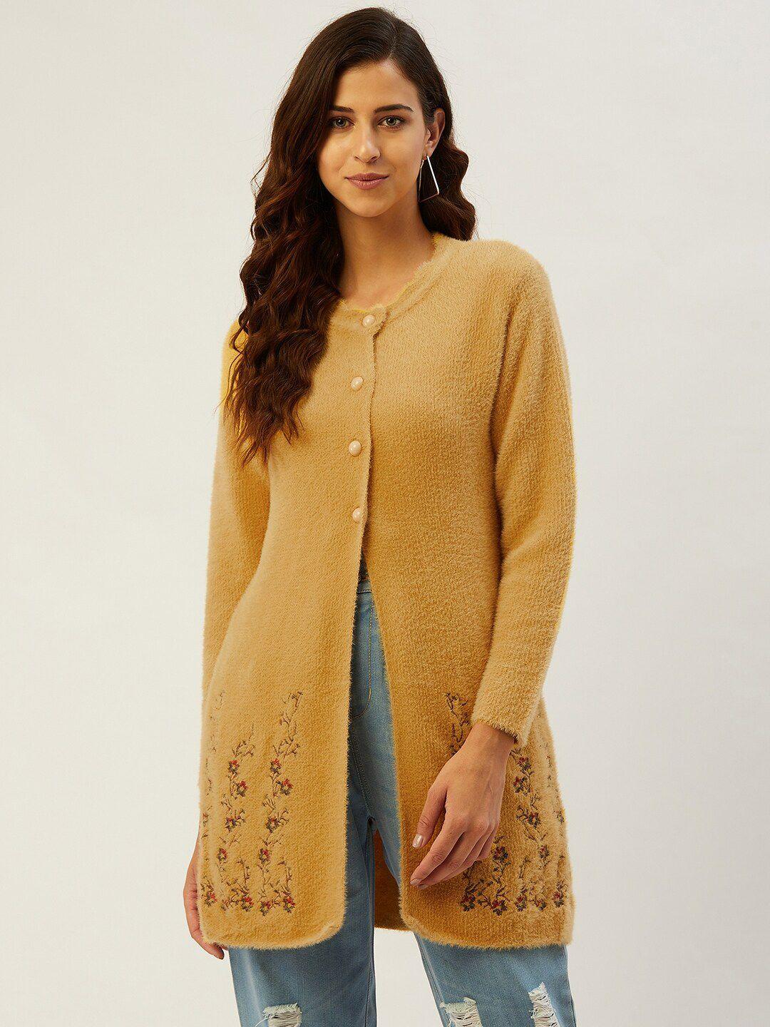 rivza women mustard embroidered cardigan