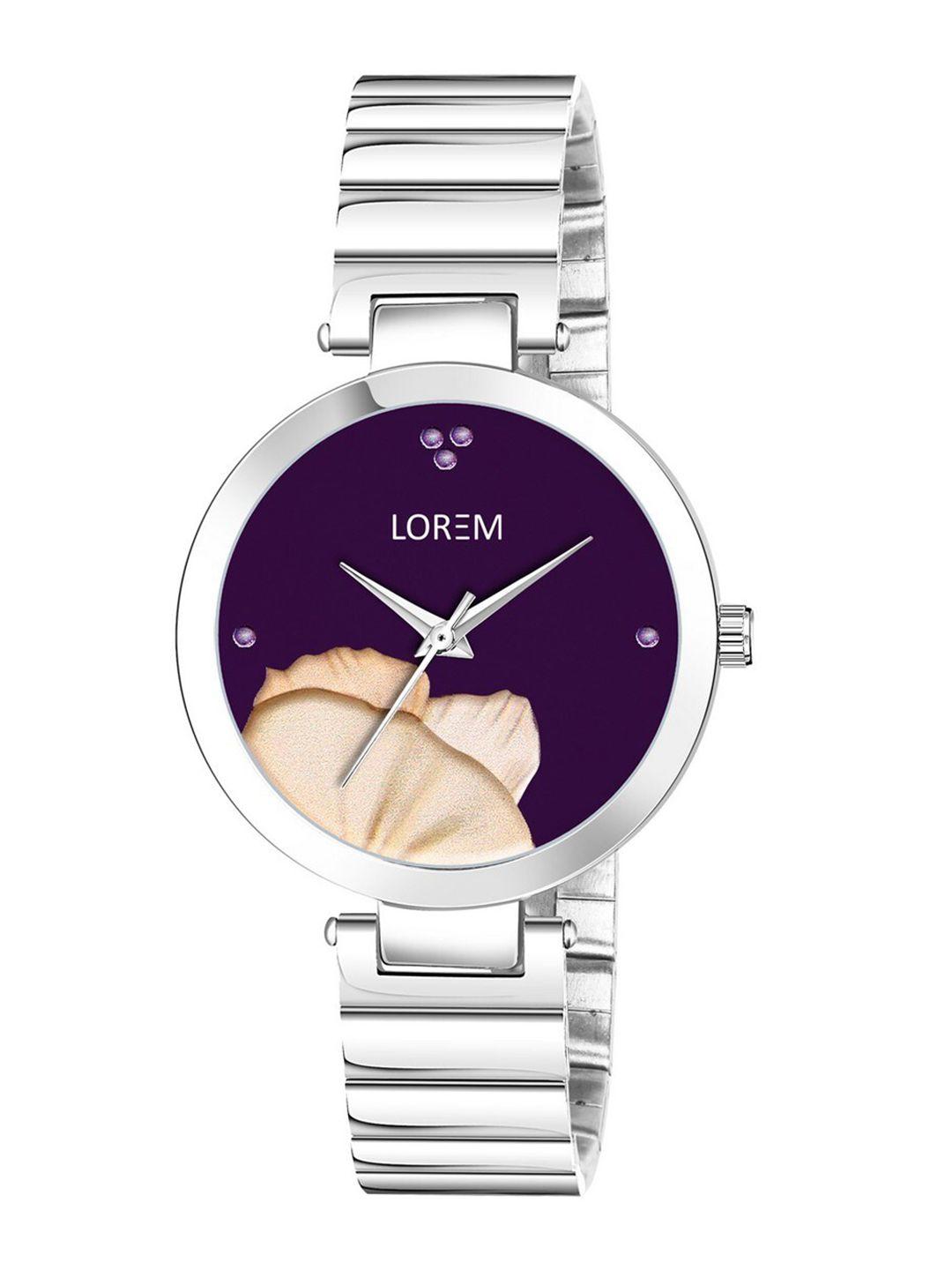 ferrizzo women purple embellished dial & silver toned straps analogue watch