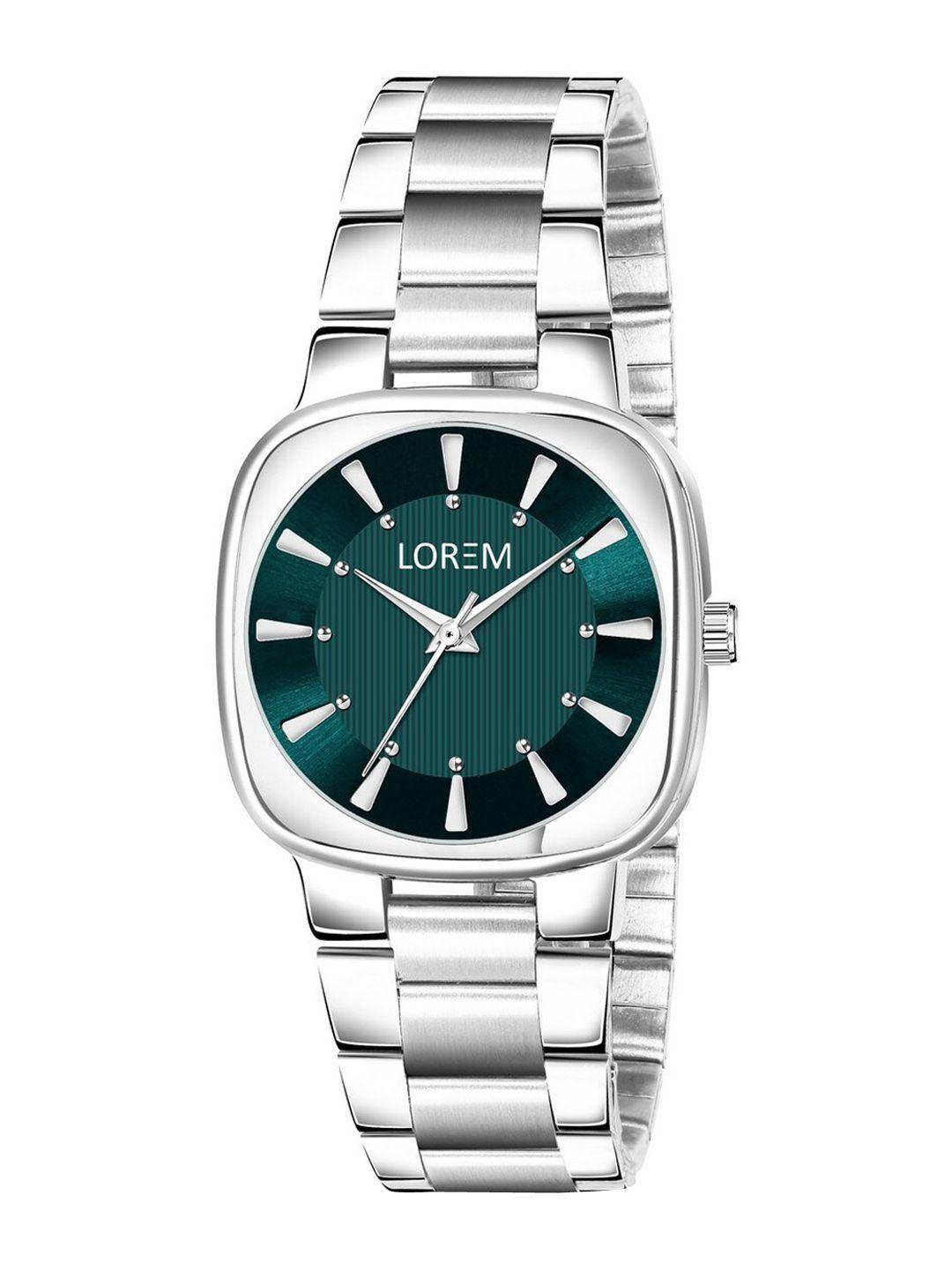 ferrizzo women green dial & silver toned bracelet style straps analogue watch lr300-fz