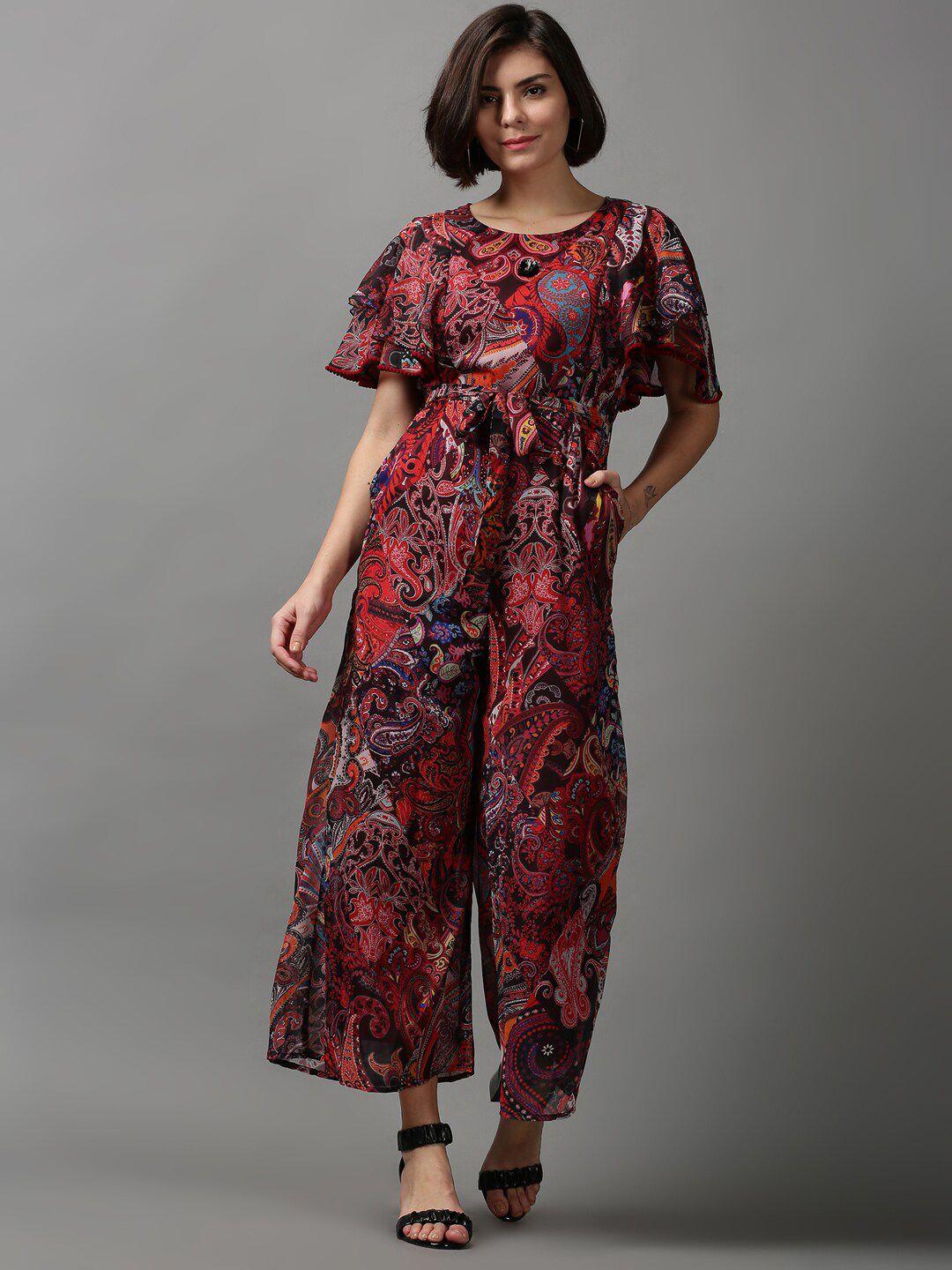 showoff red & blue printed polyester basic jumpsuit