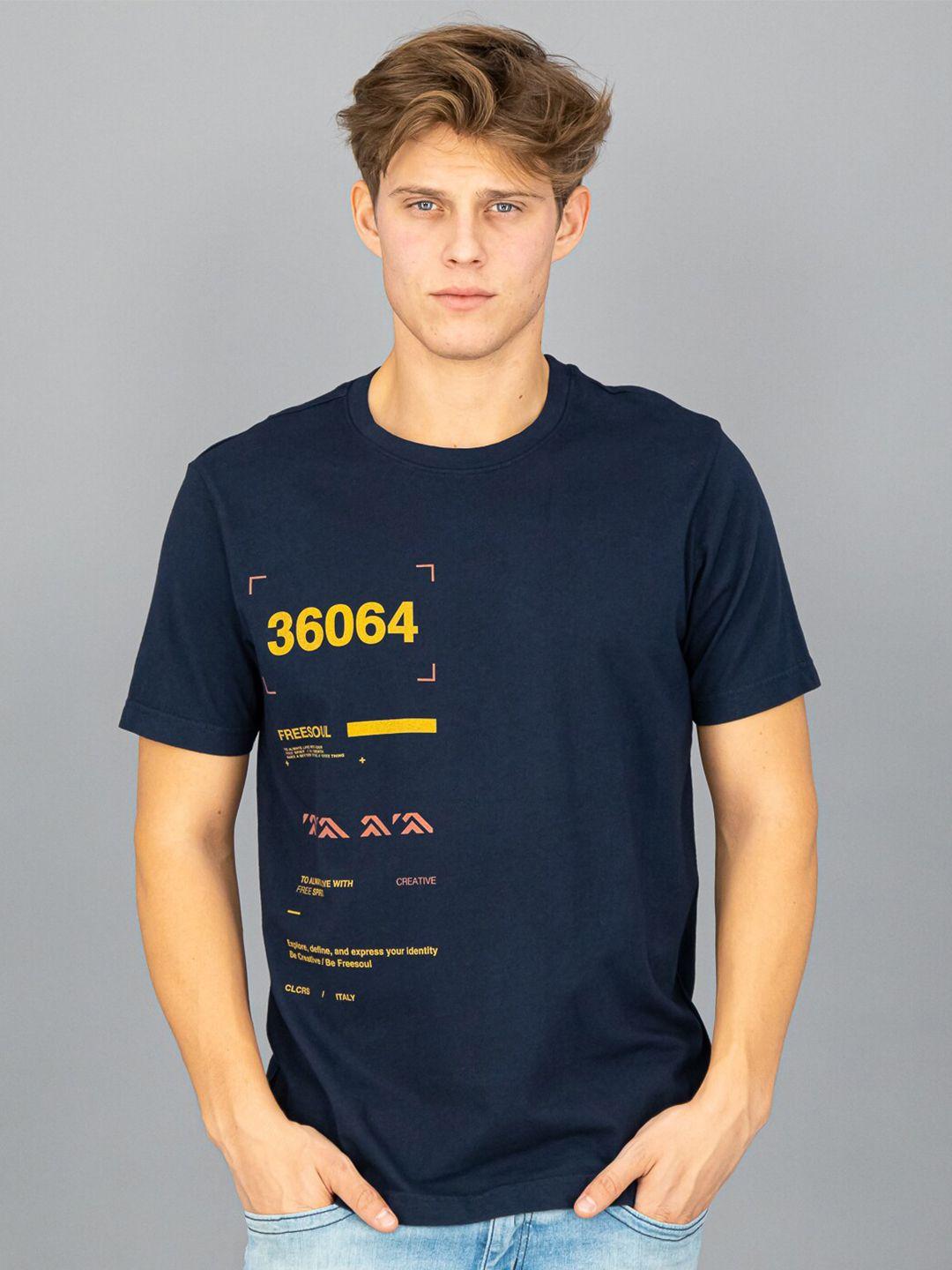 freesoul men blue typography printed t-shirt