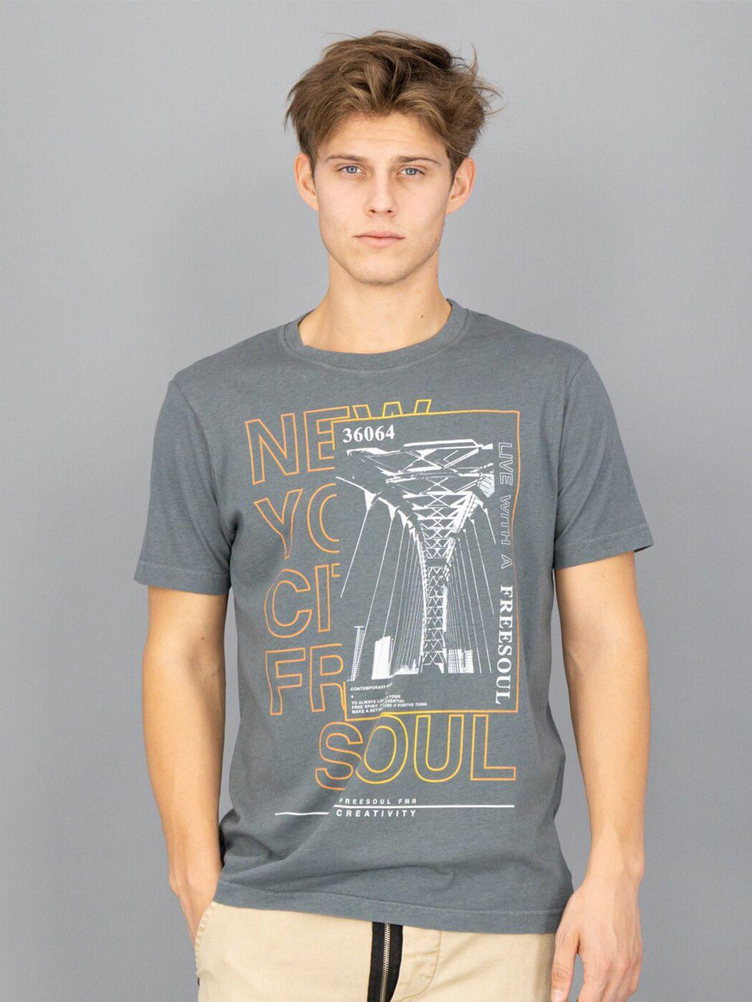 freesoul men grey printed t-shirt