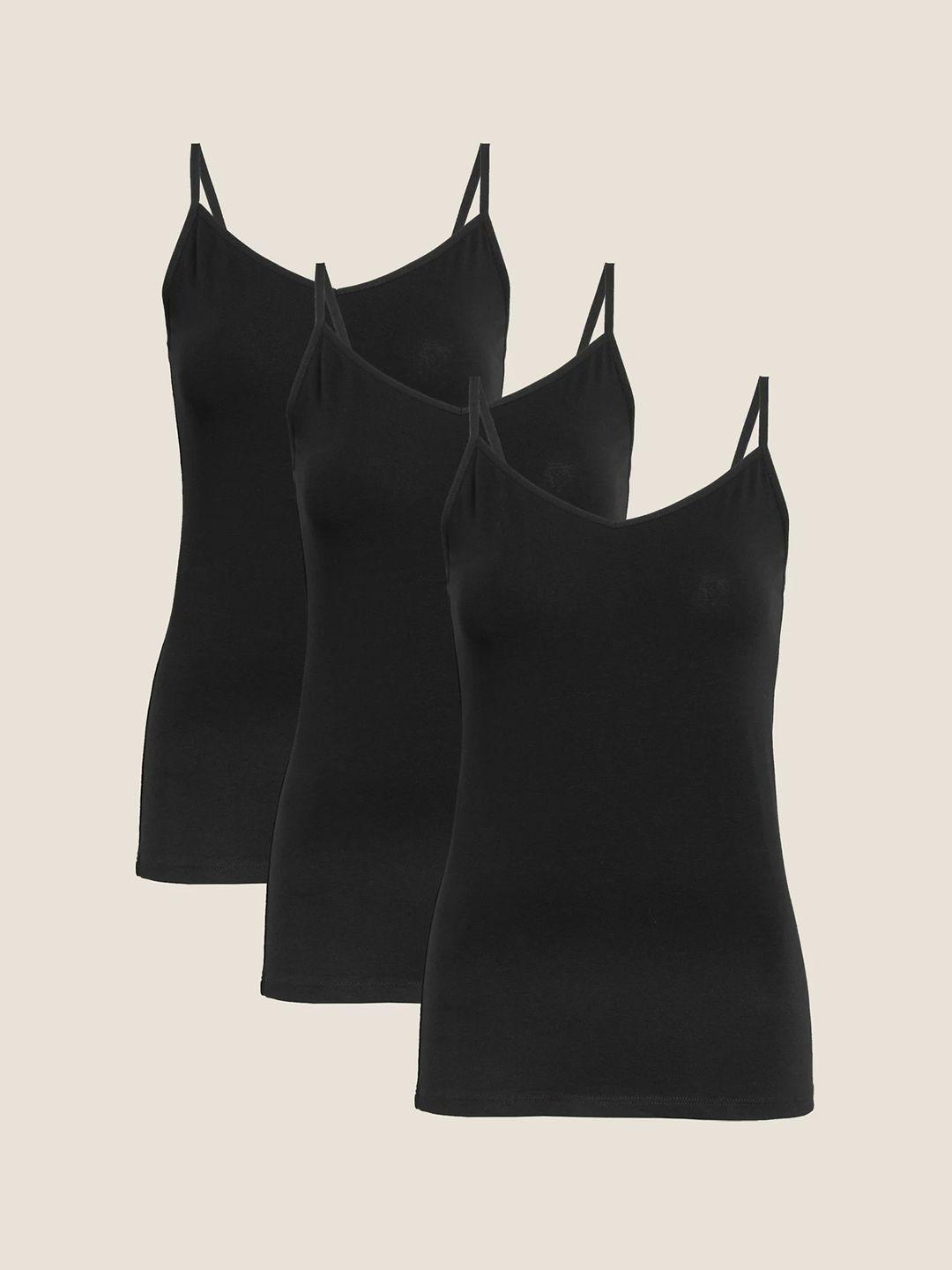 marks & spencer women pack of 3 black solid camisoles