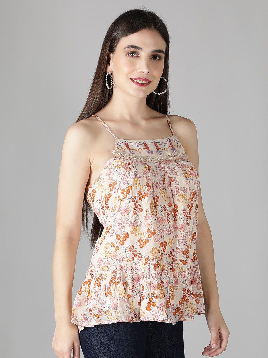 debonatella peach-coloured floral print crepe top