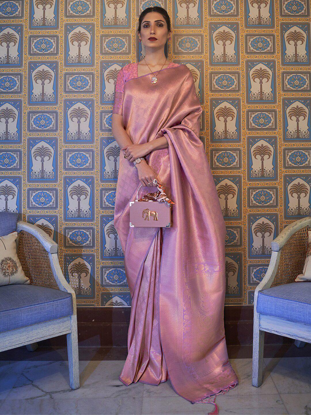 mitera mauve & gold-toned ethnic motifs zari  kanjeevaram saree