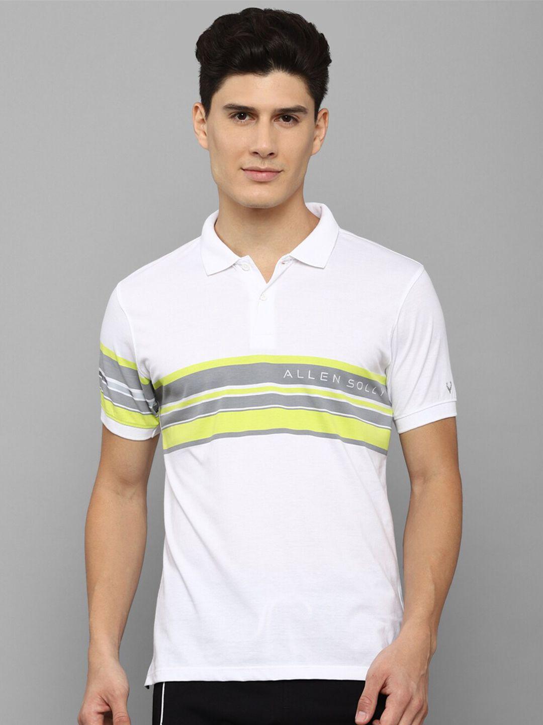 allen solly tribe men white striped polo collar t-shirt