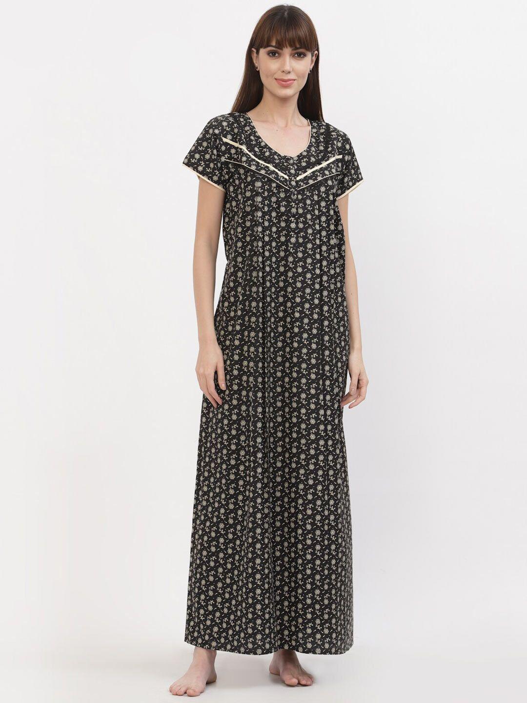 sweet dreams women black printed maxi nightdress