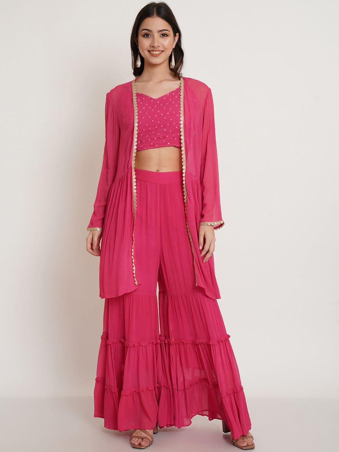 purple state women pink top with sharara