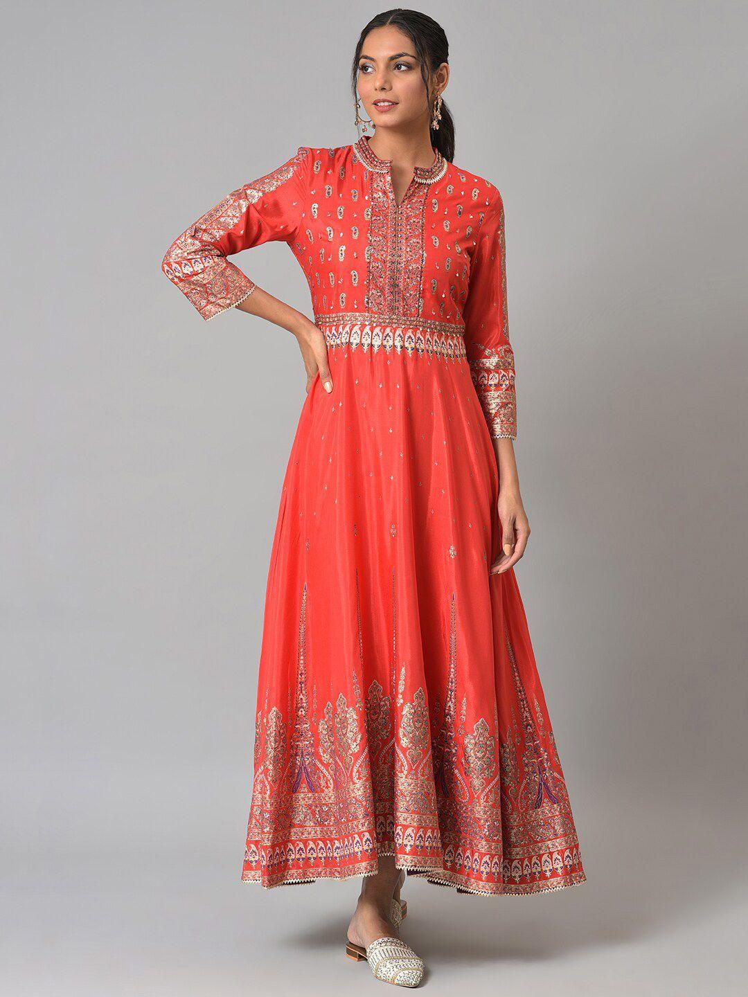 wishful red ethnic motifs print ethnic maxi dress