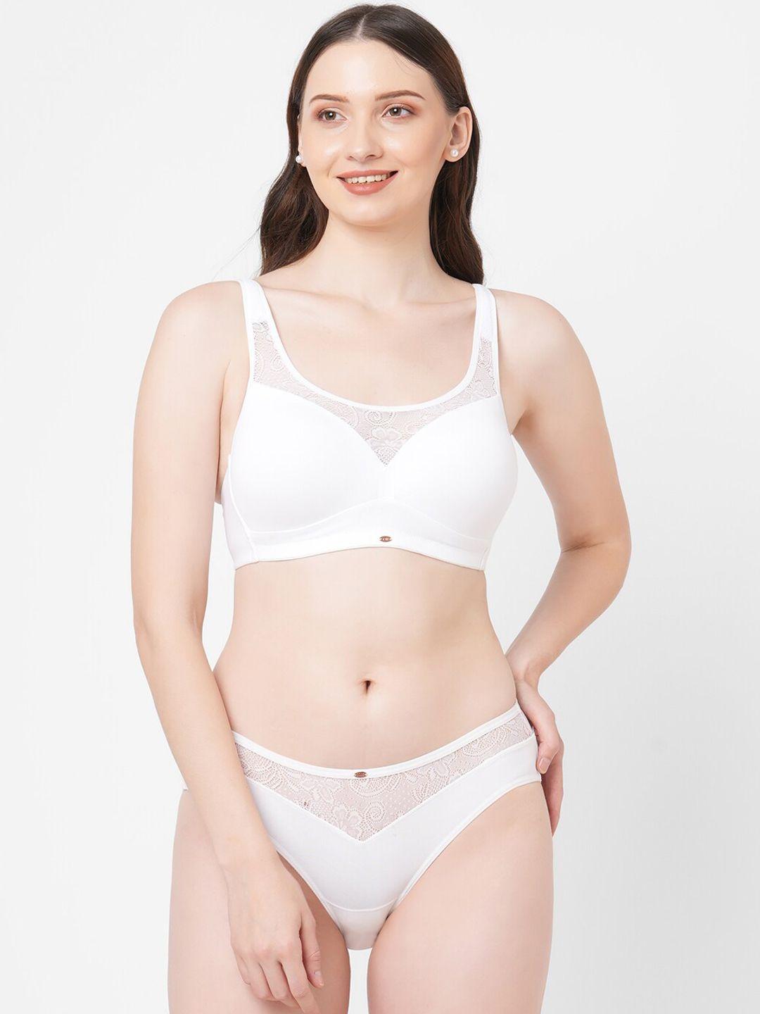 soie women white solid lightly padded non-wired lingerie set