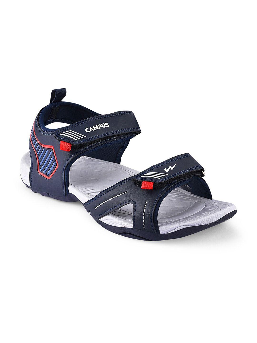 campus men navy blue & grey colour-blocked sports sandals