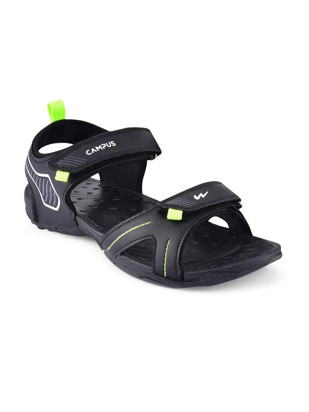 campus men black patterned sports sandals