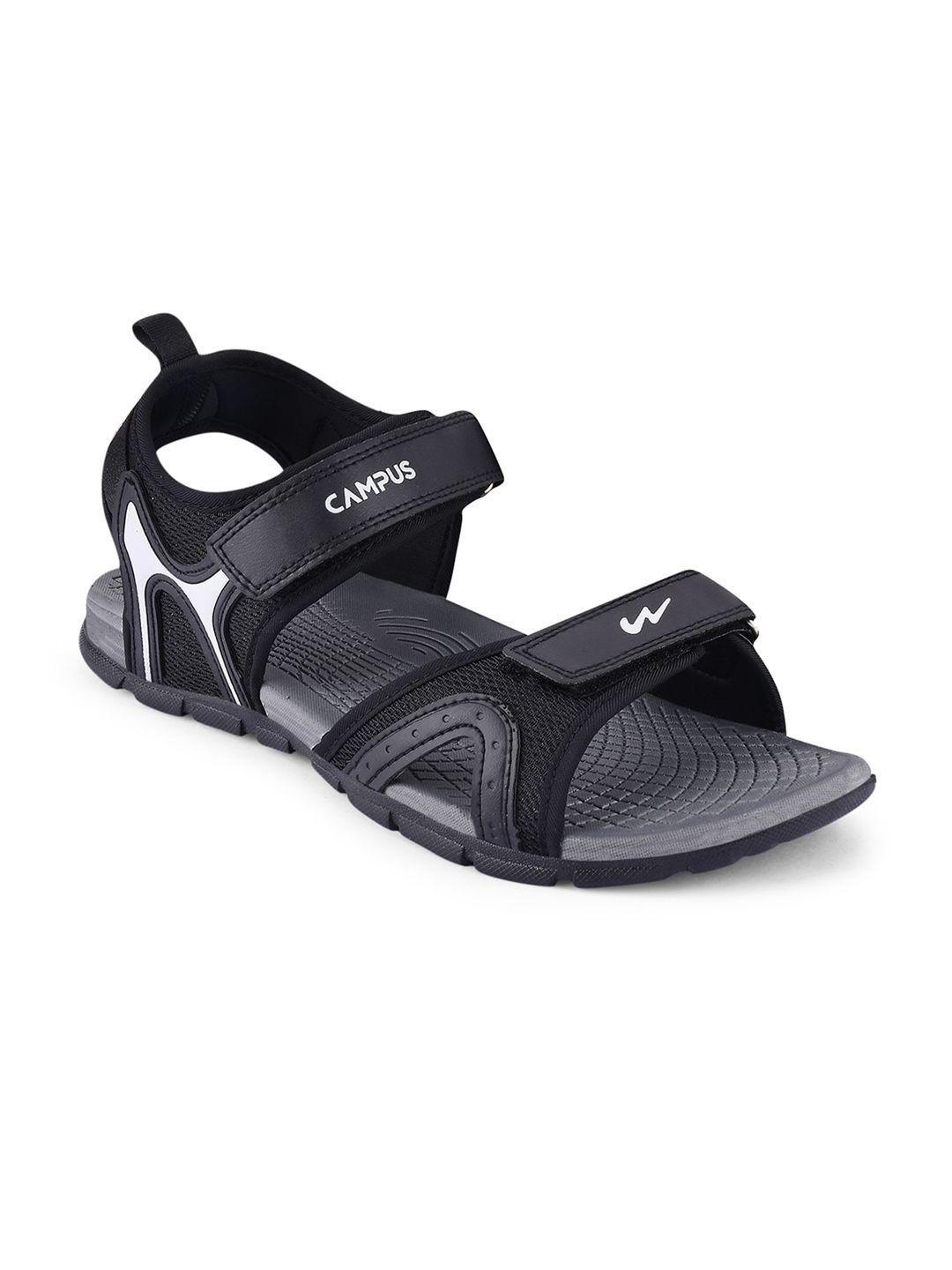 campus men black patterned synthetic sports sandals