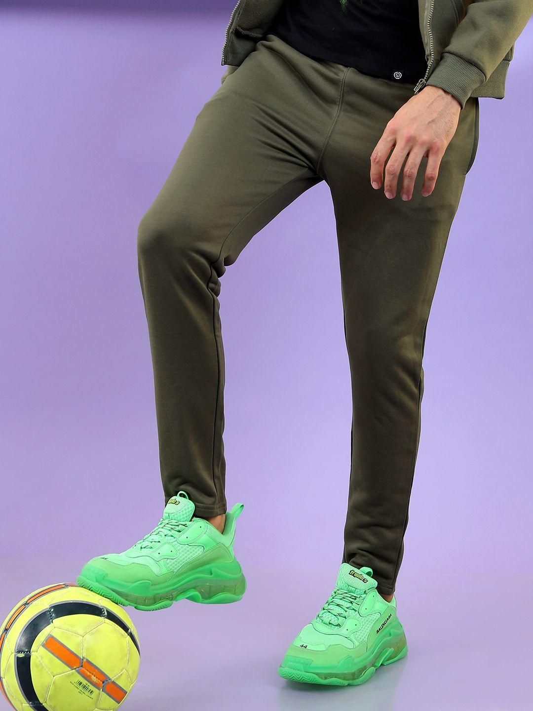 highlander men olive-green solid track pants