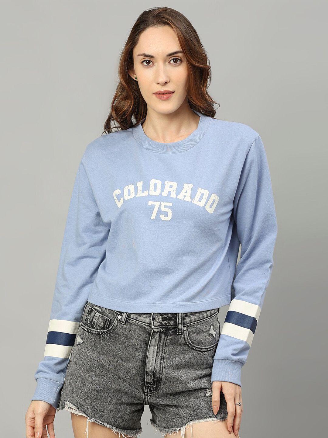 hubberholme women blue printed sweatshirt