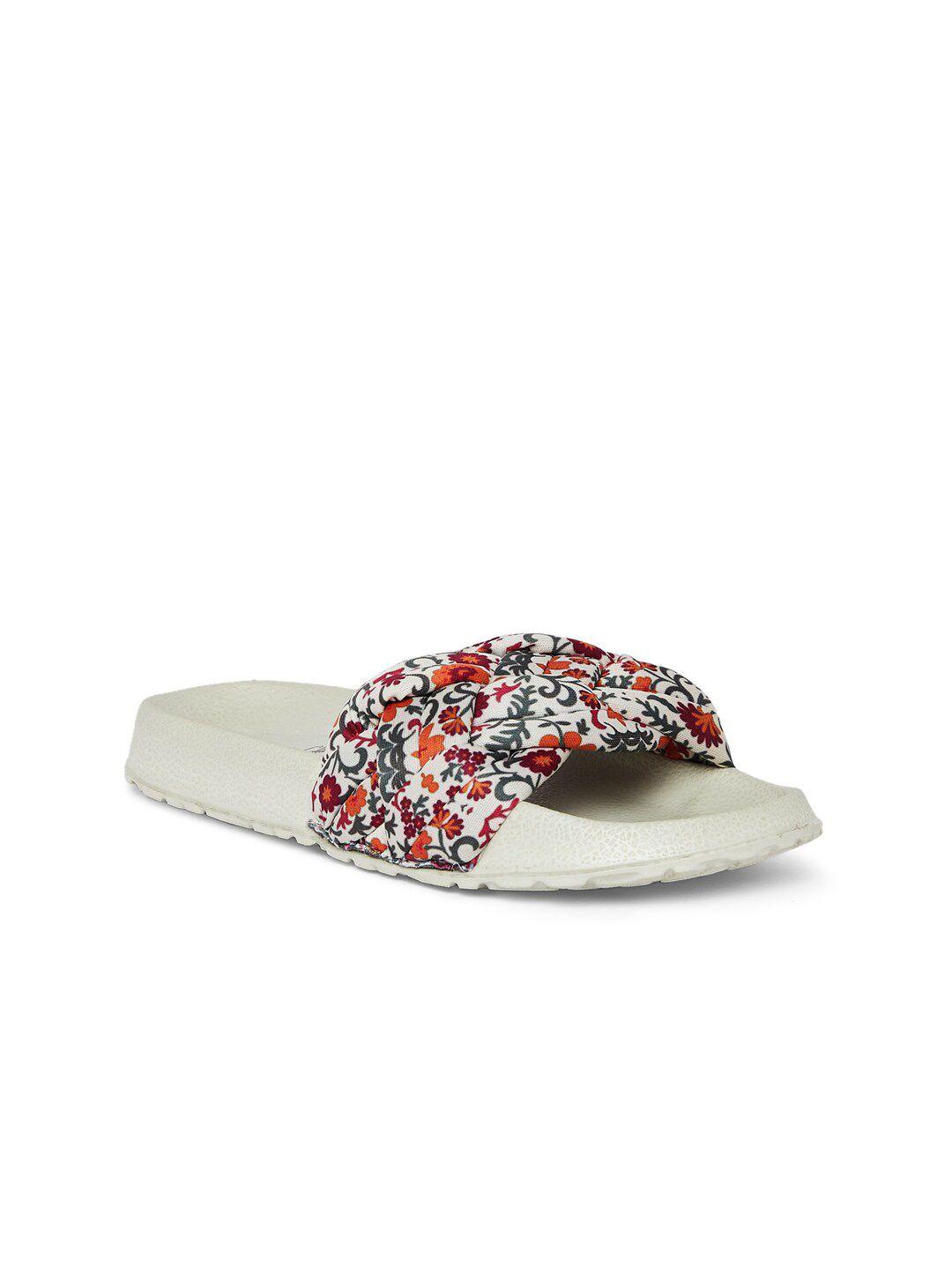 forever glam by pantaloons women white & red floral printed sliders