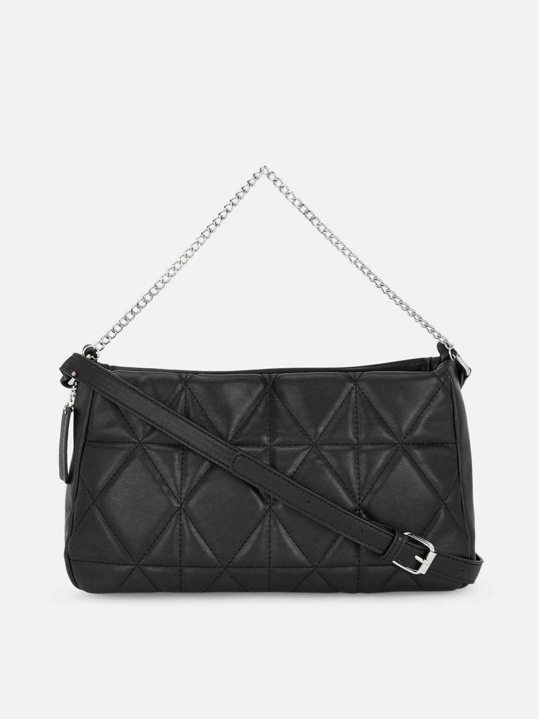 forever glam by pantaloons black geometric pu structured sling bag