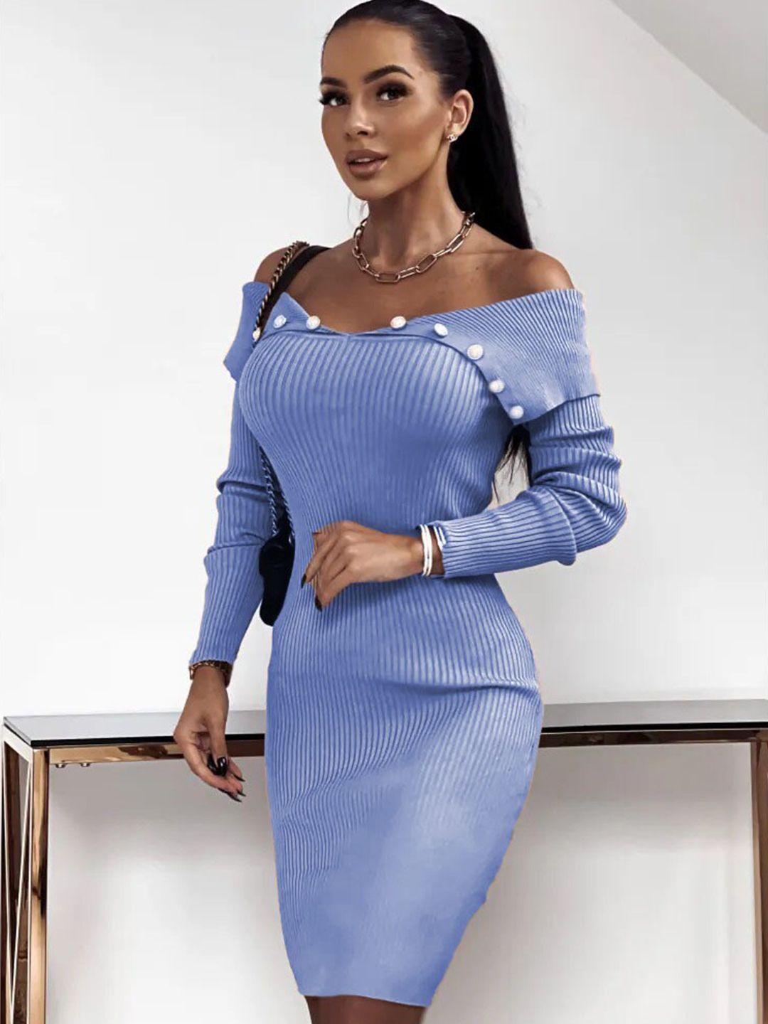 bostreet blue off-shoulder bodycon dress