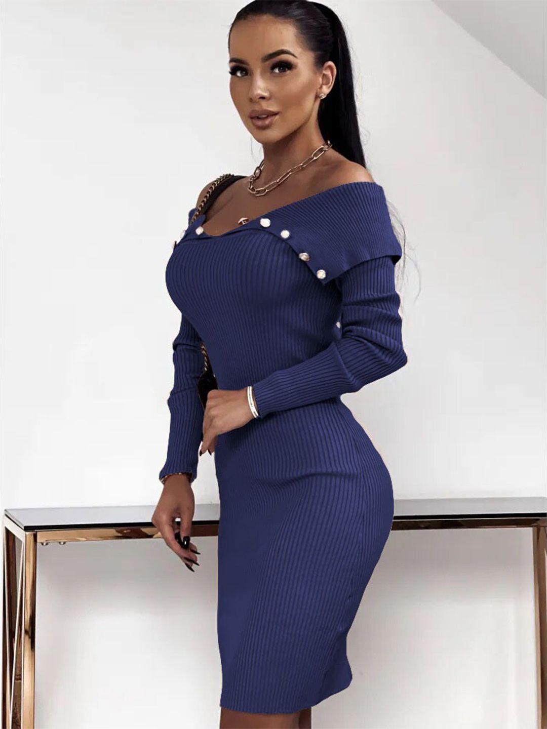 bostreet women blue off-shoulder bodycon dress