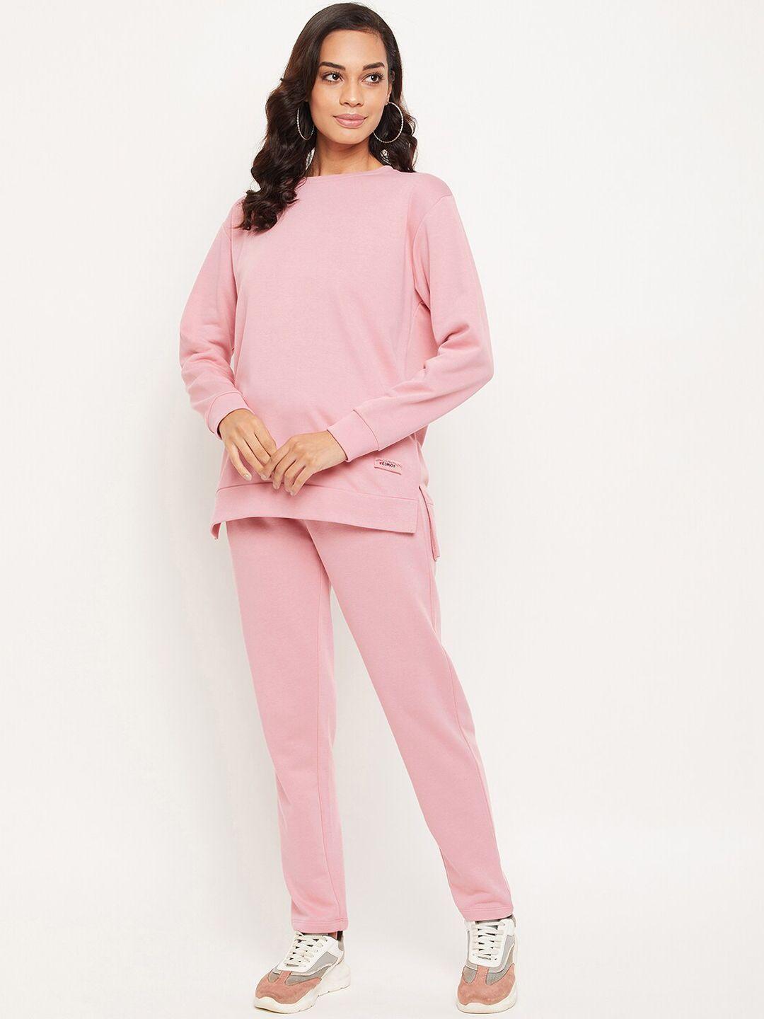 edrio women pink solid cotton tracksuits