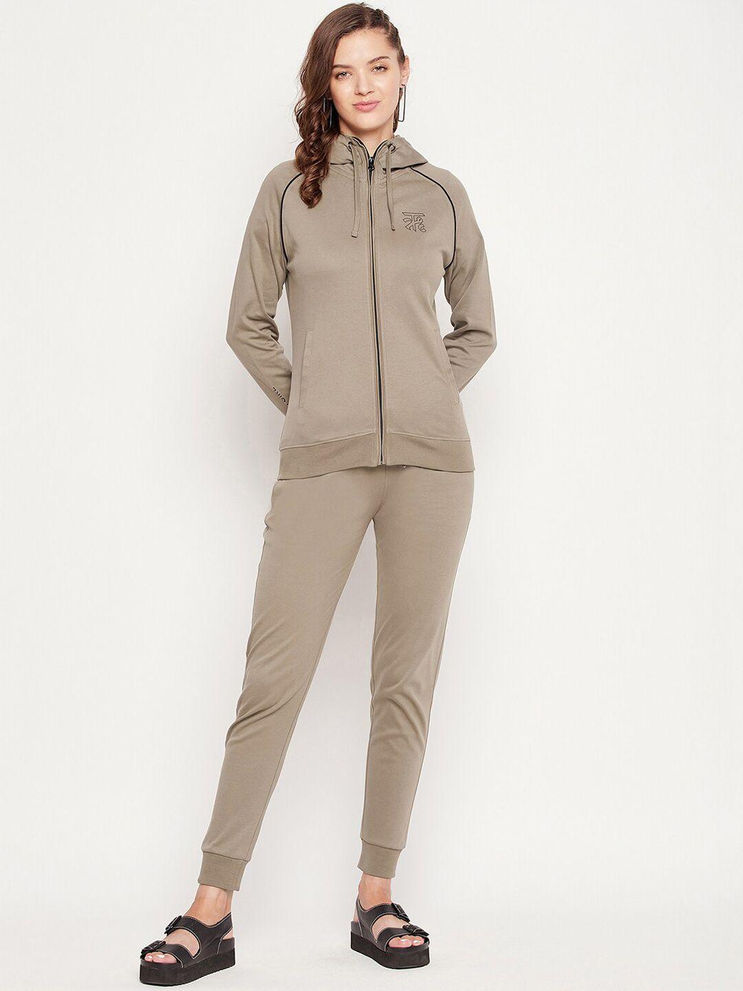 edrio women brown solid cotton tracksuits