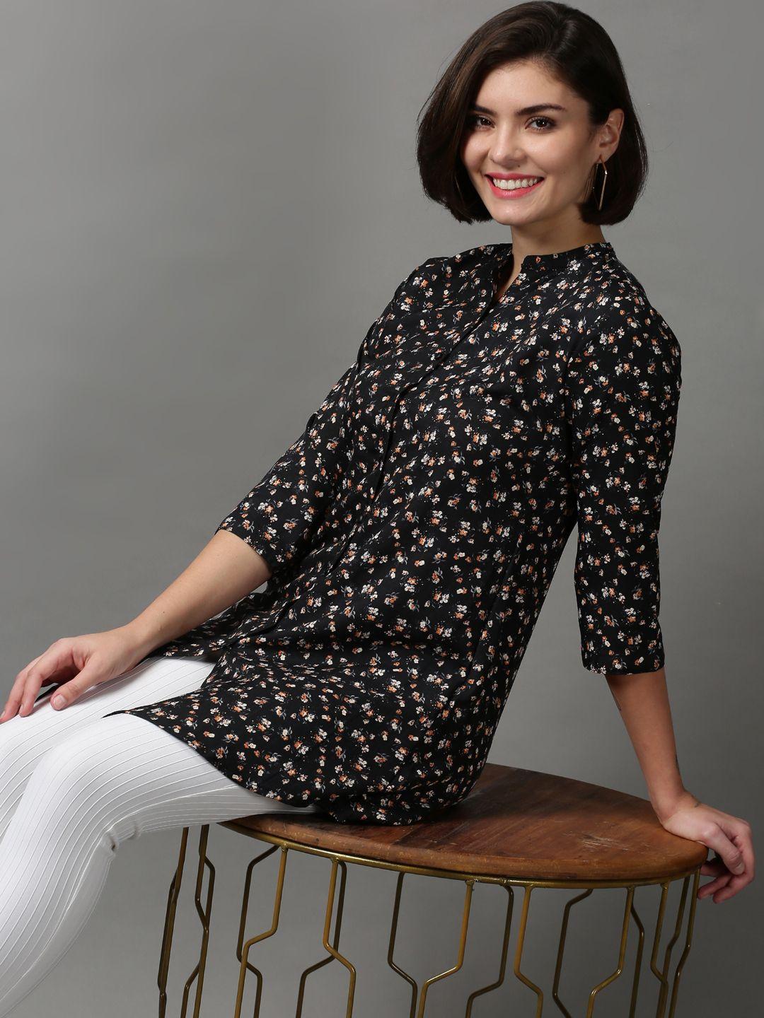 showoff women black floral printed casual shirt