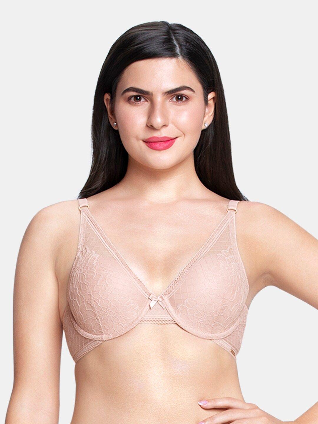 nude high apex lace lace padded wired full coverage bra - bra87601