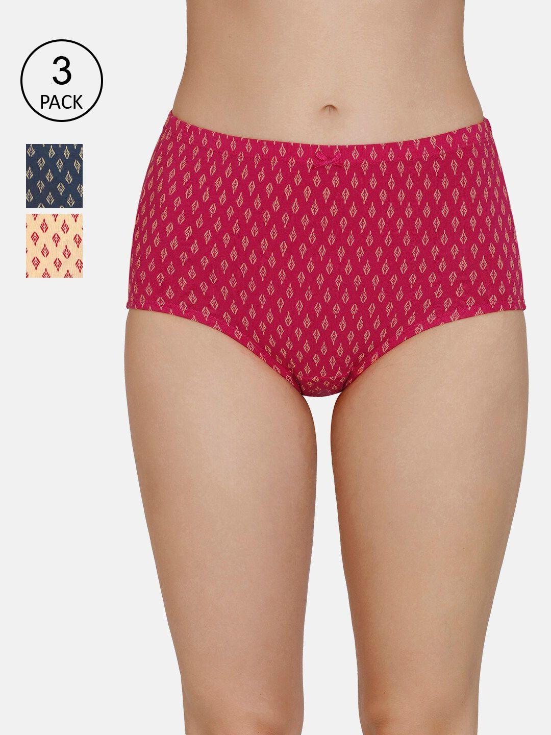 amante women pack of 3 printed full coverage high rise seamed hipster briefs