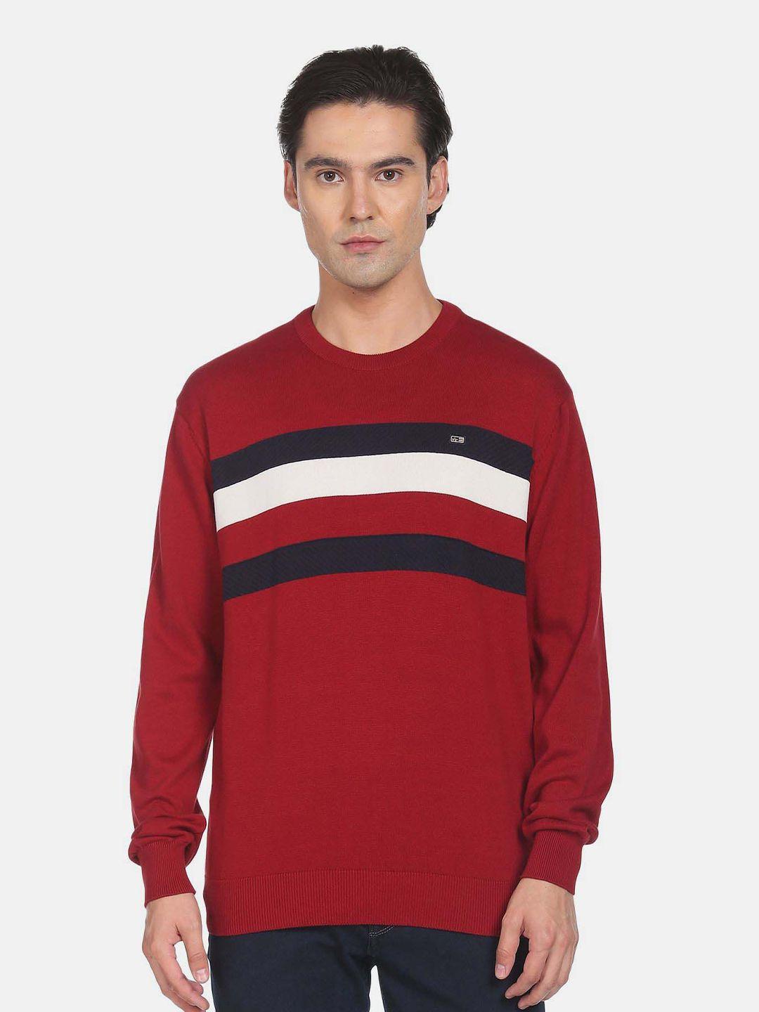 arrow sport men red & navy blue striped pullover