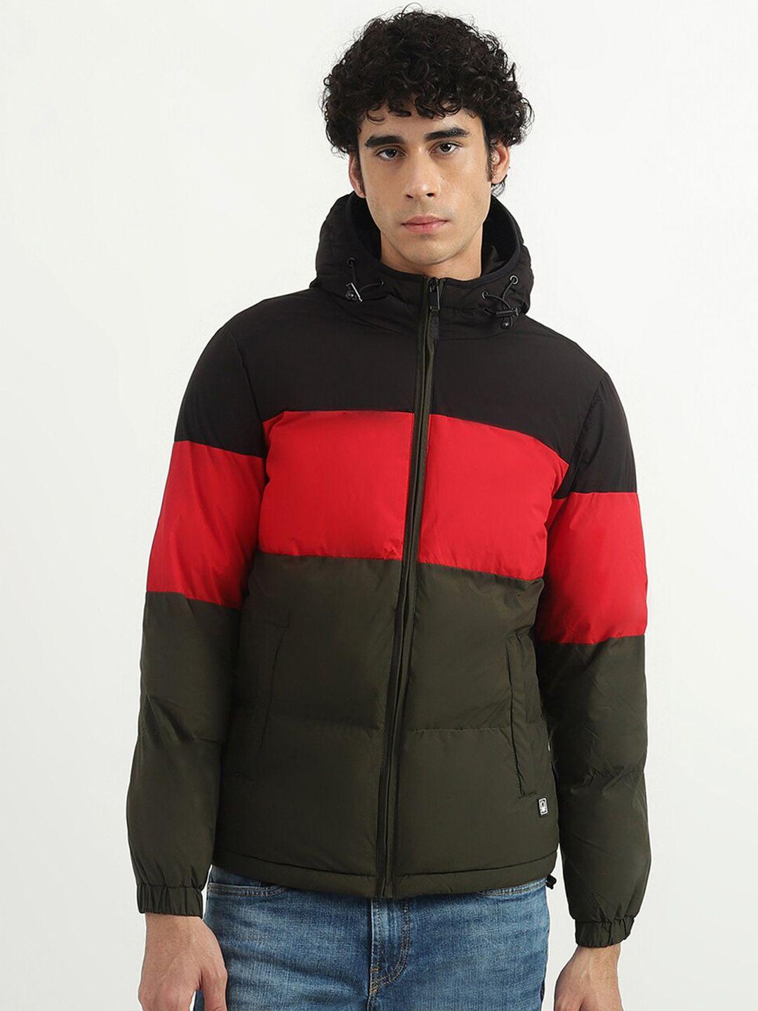 united colors of benetton men olive green colourblocked padded jacket