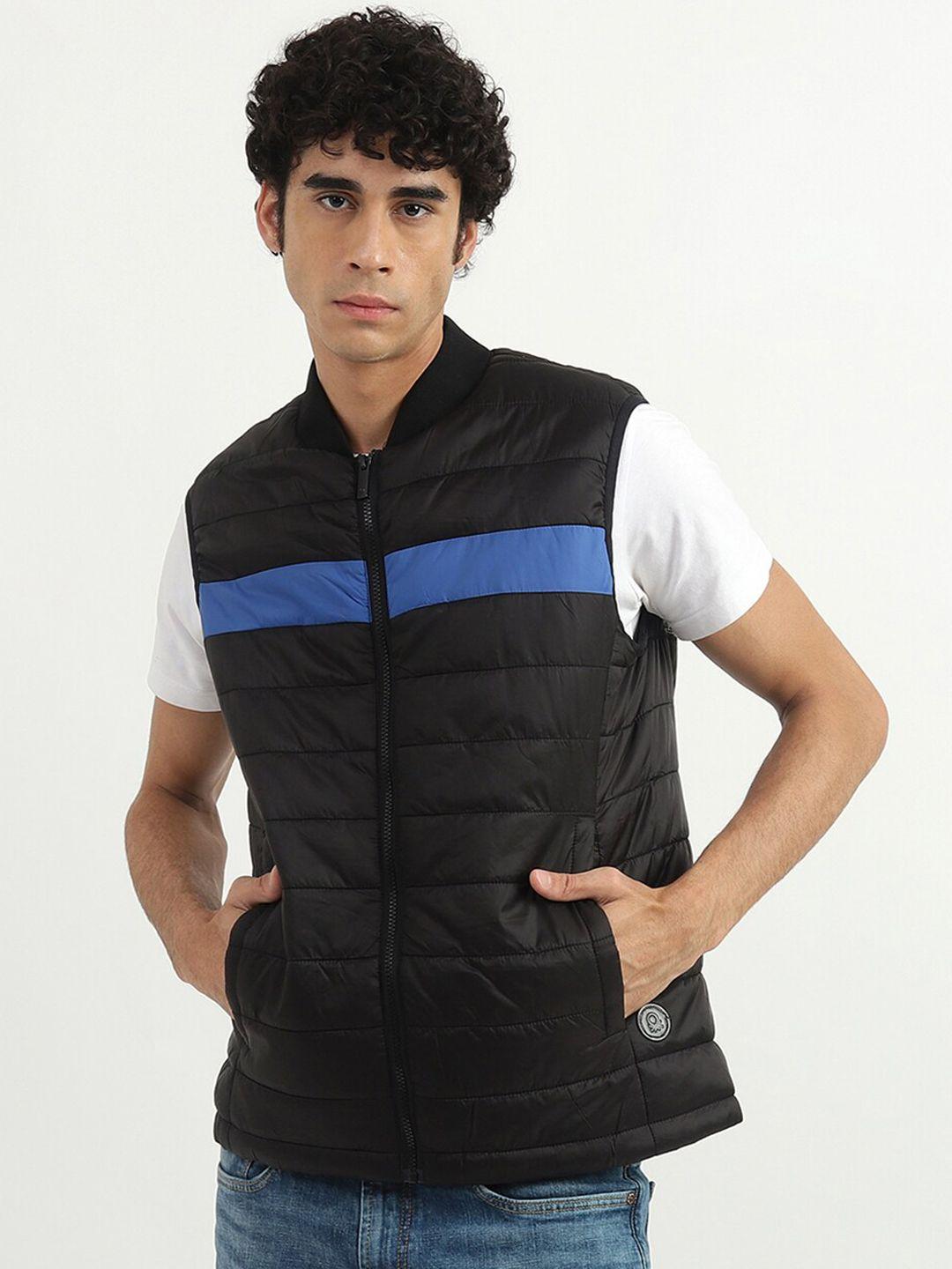 united colors of benetton men black blue colourblocked puffer jacket