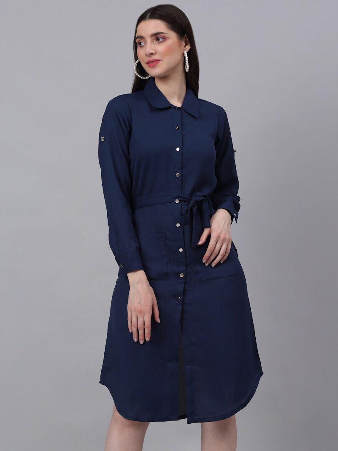 neudis women blue solid shirt dress