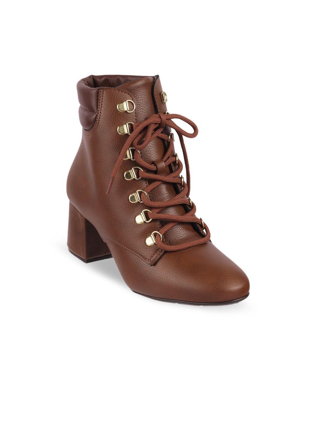 modare women camel-brown solid casual block-heeled chunky boots