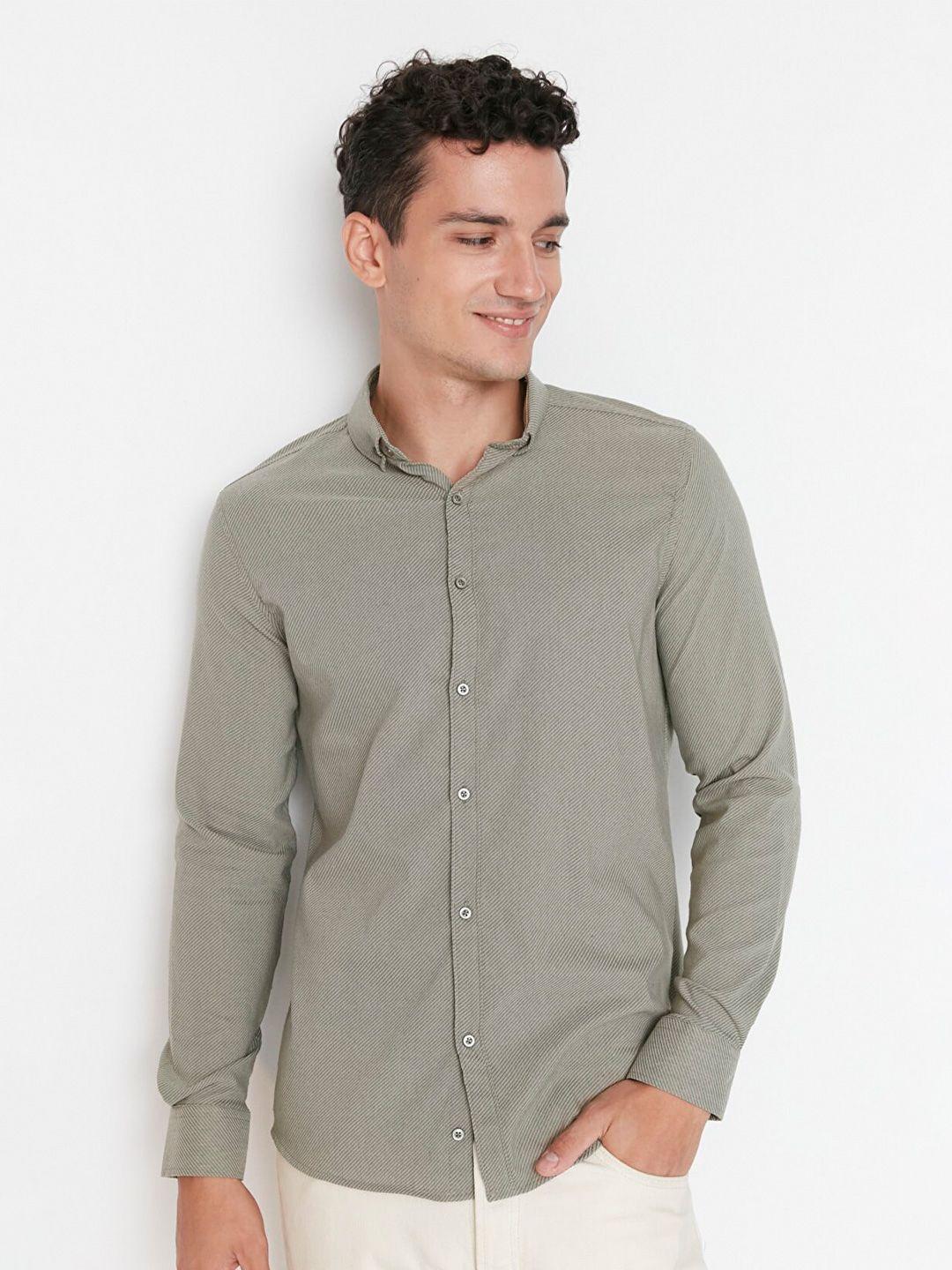 trendyol men khaki pinstripes striped casual shirt